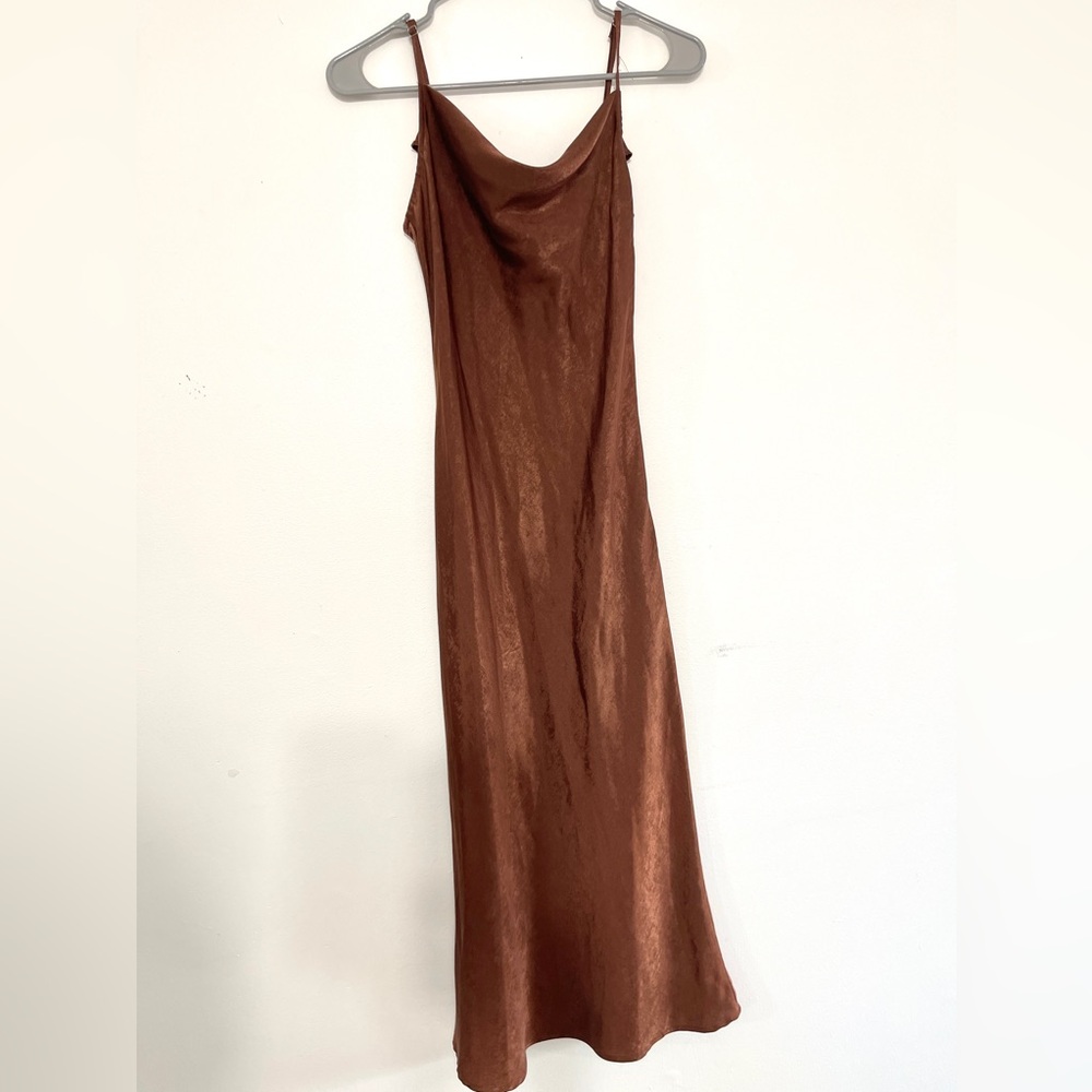 Brown sleeveless flowy trendy dress SHEIN